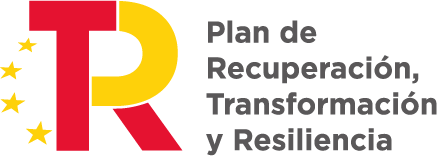 Logo del Plan de Recuperación, Transformación y Resiliencia de España, que incluye las letras "R" y "T" en colores rojo y amarillo, acompañadas de estrellas de la Unión Europea.